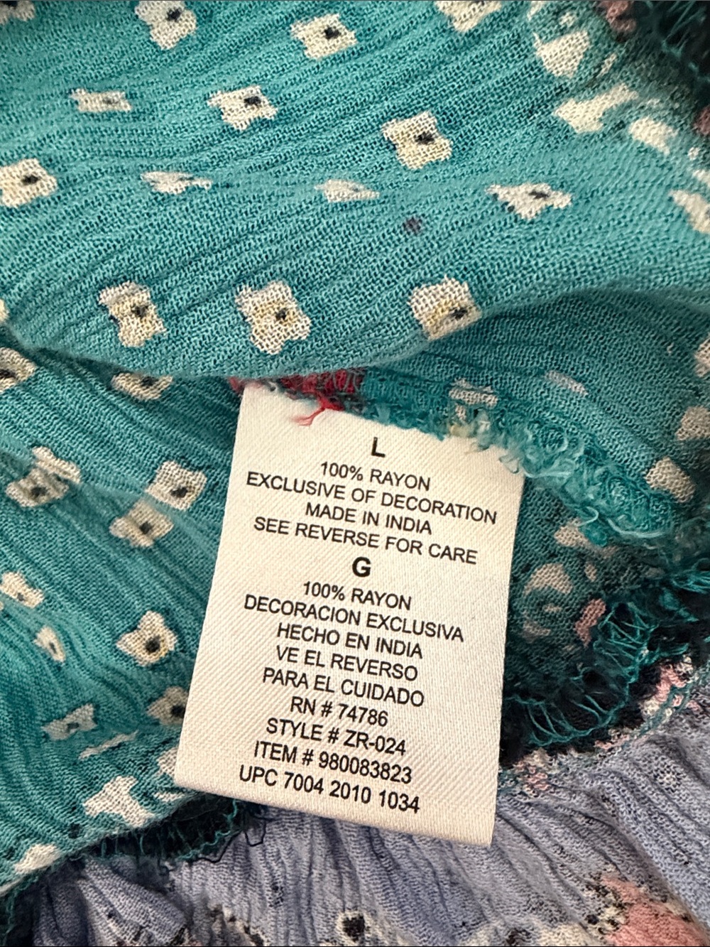 Bila Boho Floral Print Sleeveless Top in Teal with Ruffle Bottom SZ L - Picture 6 of 7